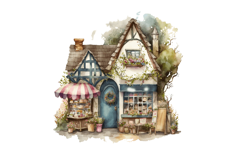 watercolor-whimsical-village-shop-clipart-bundle