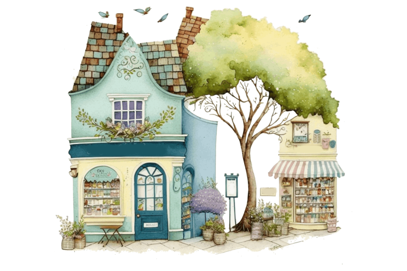 watercolor-whimsical-village-shop-clipart-bundle