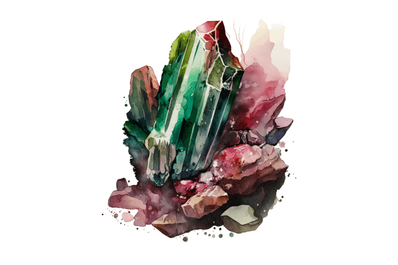 watercolor-raw-tourmaline-crystal-clipart-bundle