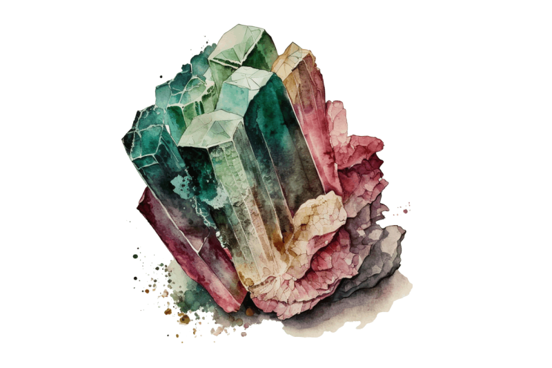 watercolor-raw-tourmaline-crystal-clipart-bundle