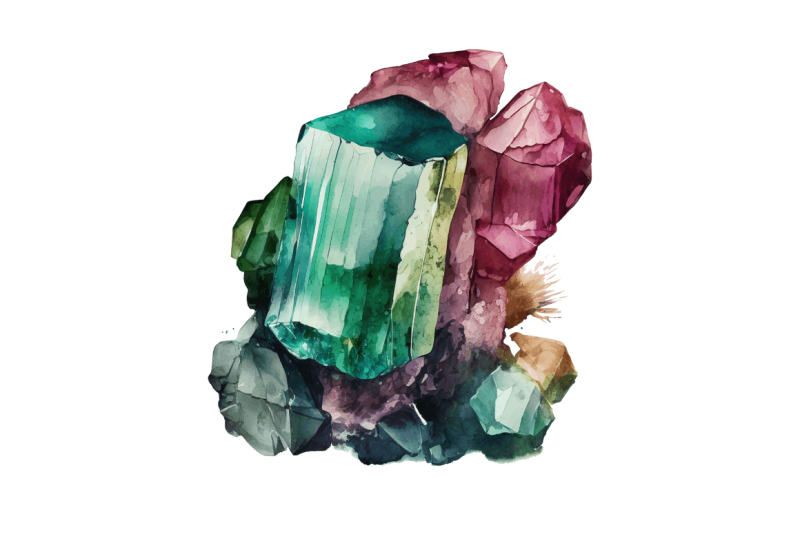 watercolor-raw-tourmaline-crystal-clipart-bundle