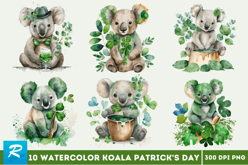 watercolor-koala-patrick-039-s-day-clipart-bundle