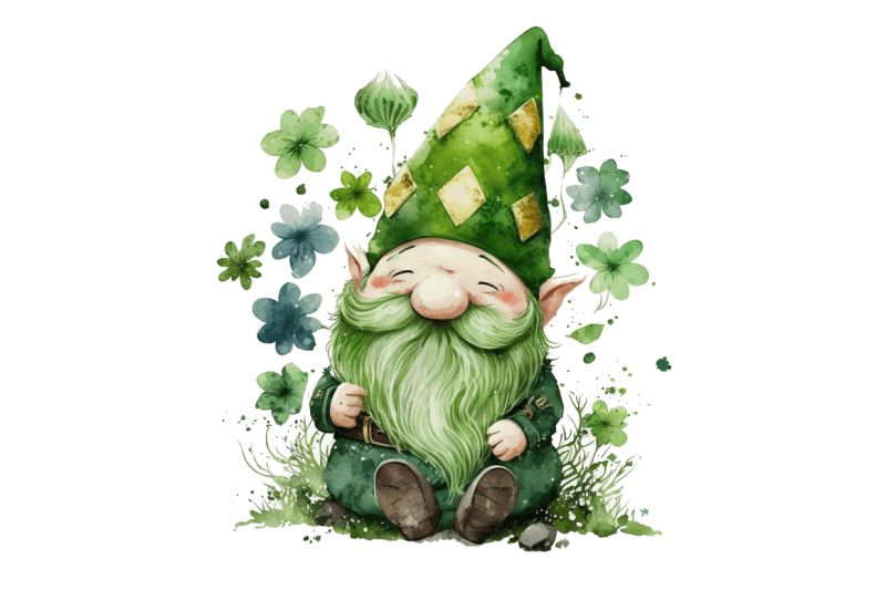 watercolor-st-patricks-happy-green-gnome-clipart-bundle