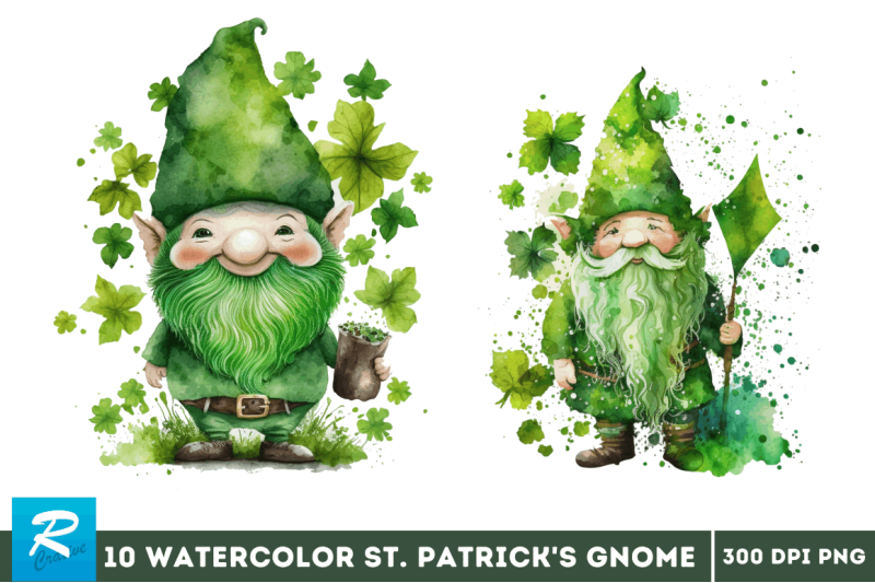 watercolor-st-patricks-happy-green-gnome-clipart-bundle