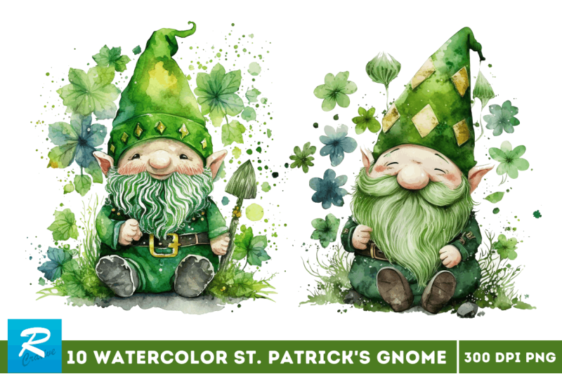 watercolor-st-patricks-happy-green-gnome-clipart-bundle