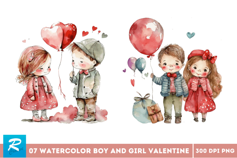 watercolor-boy-and-girl-valentine-clipart-bundle