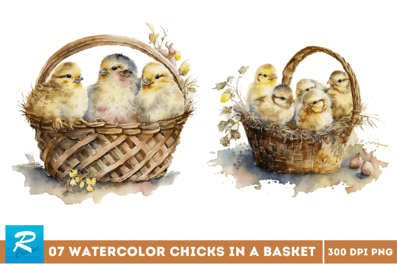 watercolor-chicks-in-a-basket-clipart-bundle