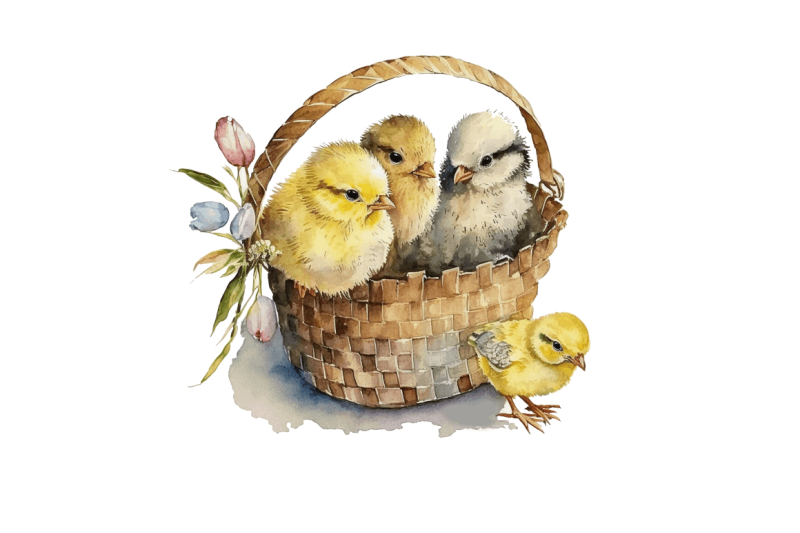 watercolor-chicks-in-a-basket-clipart-bundle