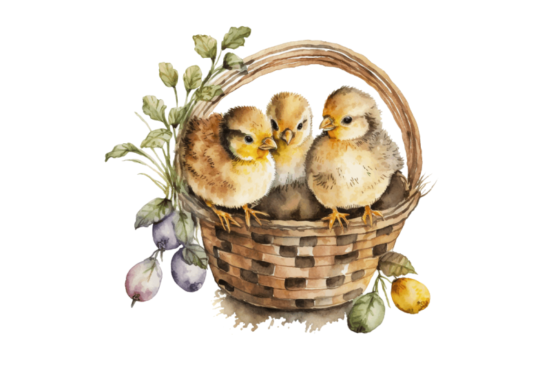 watercolor-chicks-in-a-basket-clipart-bundle