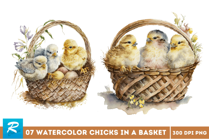 watercolor-chicks-in-a-basket-clipart-bundle