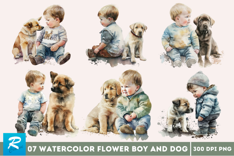 watercolor-cute-baby-boy-and-dog-clipart-bundle