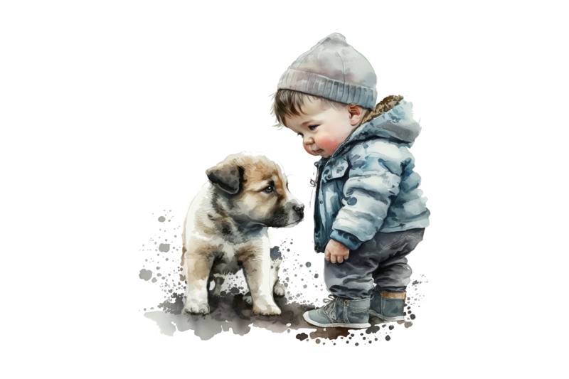 watercolor-cute-baby-boy-and-dog-clipart-bundle