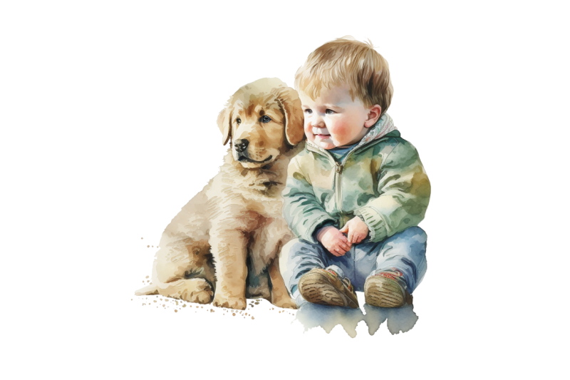 watercolor-cute-baby-boy-and-dog-clipart-bundle