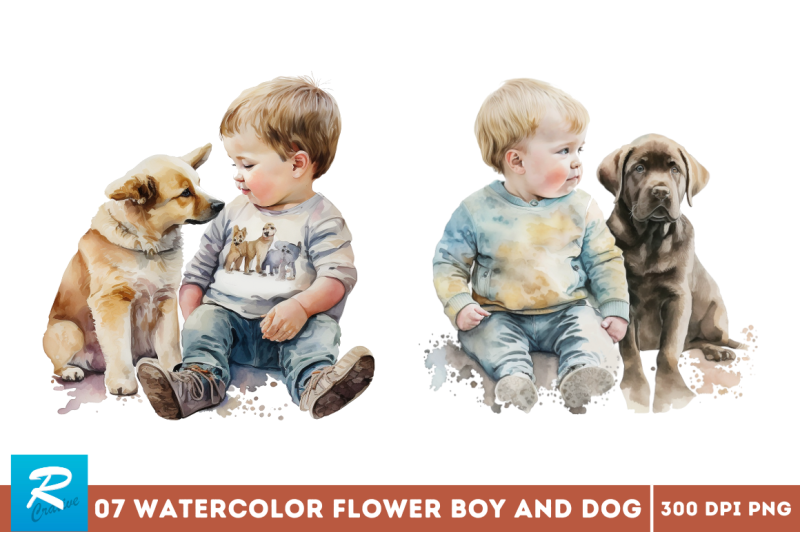 watercolor-cute-baby-boy-and-dog-clipart-bundle