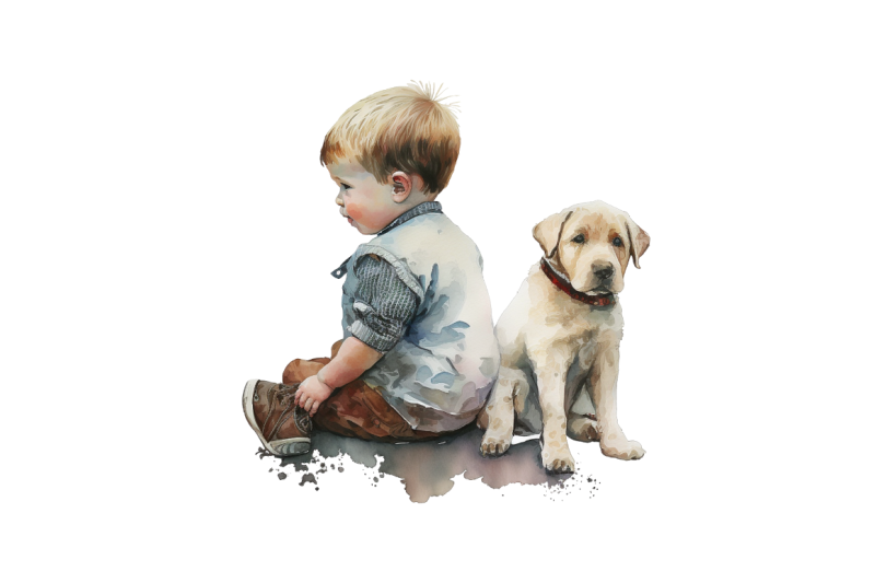 watercolor-cute-baby-boy-and-dog-clipart-bundle