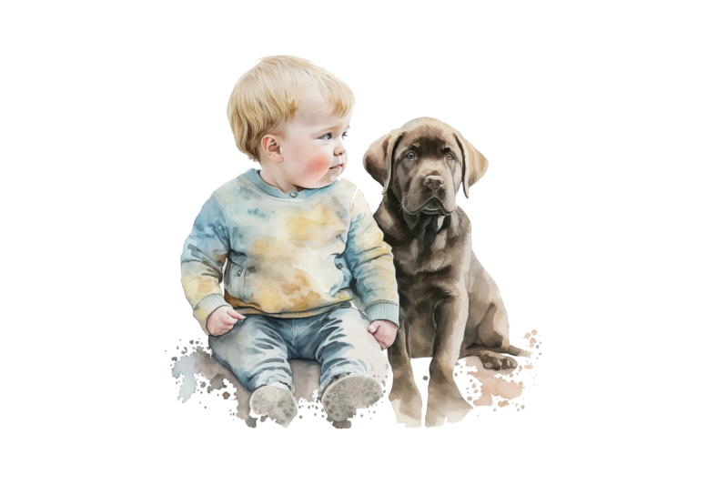 watercolor-cute-baby-boy-and-dog-clipart-bundle