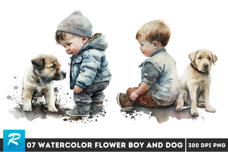 watercolor-cute-baby-boy-and-dog-clipart-bundle