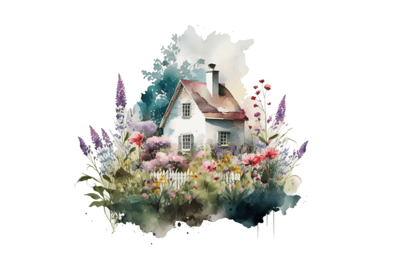 watercolor-house-in-flower-garden-clipart-bundle