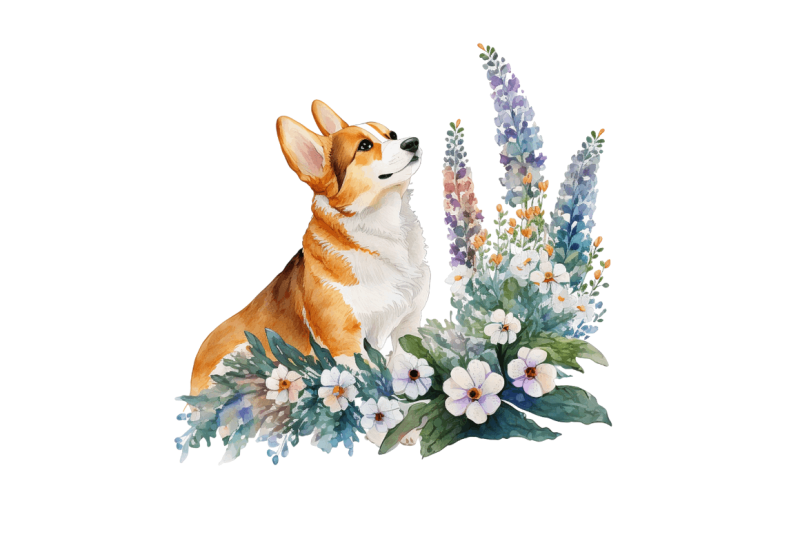 atercolor-cute-corgi-and-flowers-clipart-bundle