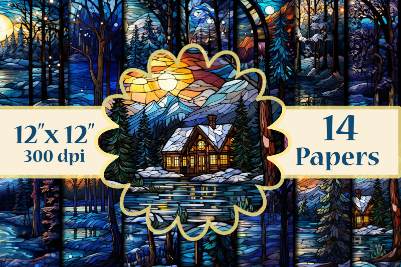 stained-glass-digital-papers-night-lake-paper-stained-glass