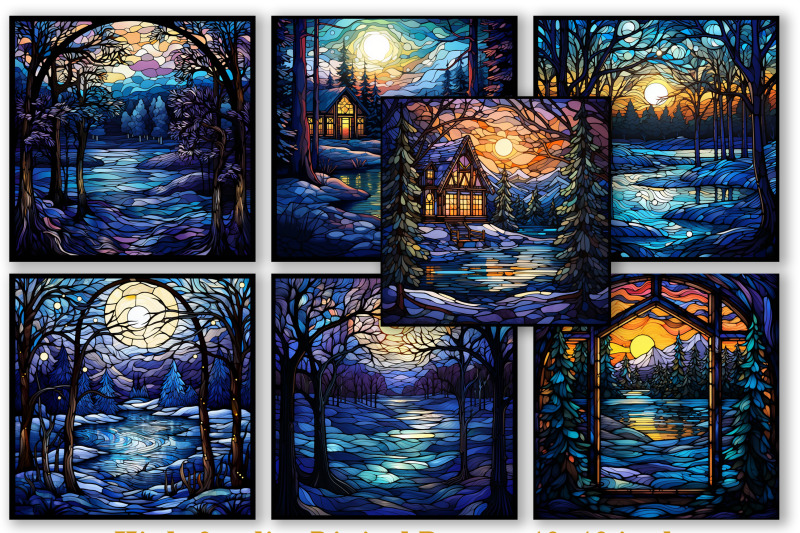 stained-glass-digital-papers-night-lake-paper-stained-glass