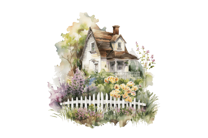 watercolor-house-in-flower-garden-clipart-bundle