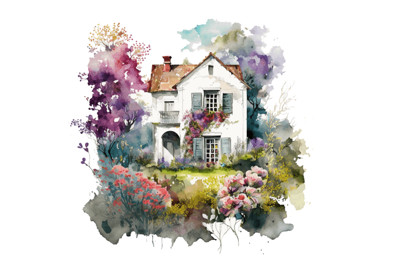 watercolor-house-in-flower-garden-clipart-bundle