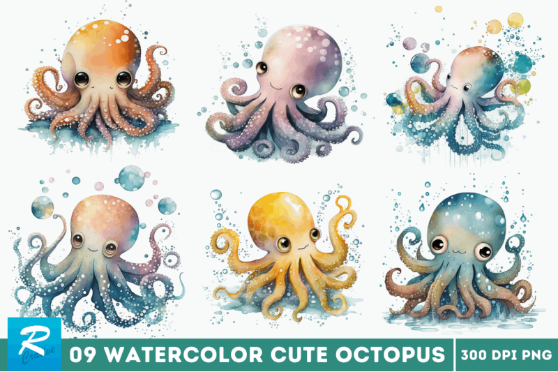 watercolor-cute-octopus-clipart-bundle