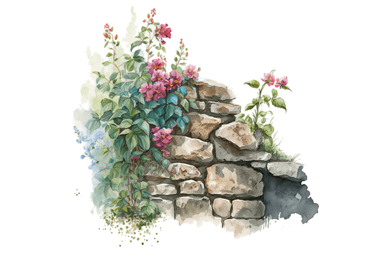 watercolor-floral-stone-wall-clipart-bundle