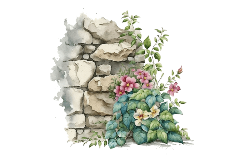 watercolor-floral-stone-wall-clipart-bundle