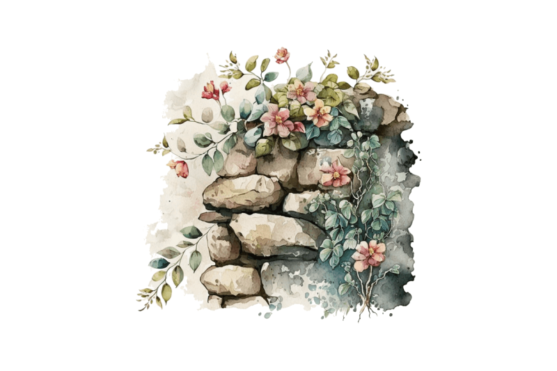 watercolor-floral-stone-wall-clipart-bundle