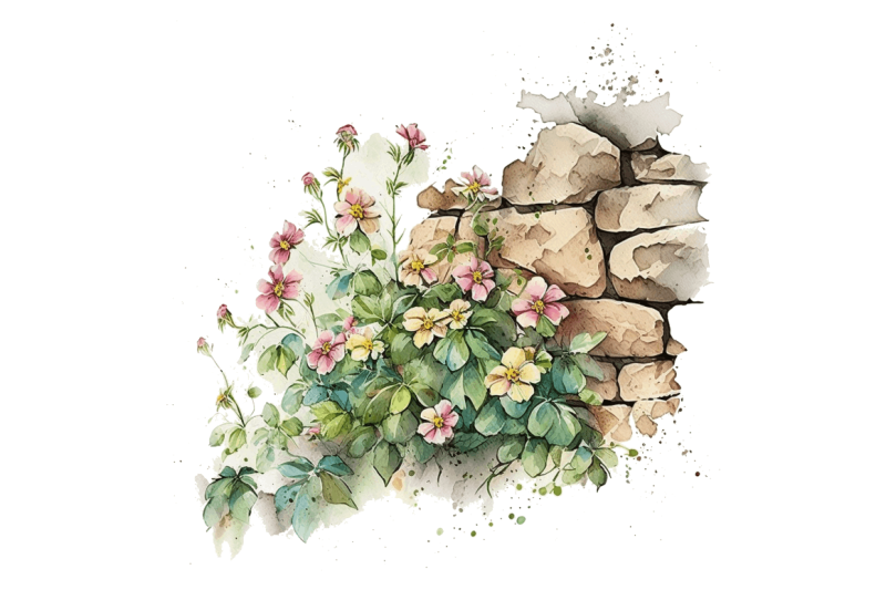 watercolor-floral-stone-wall-clipart-bundle