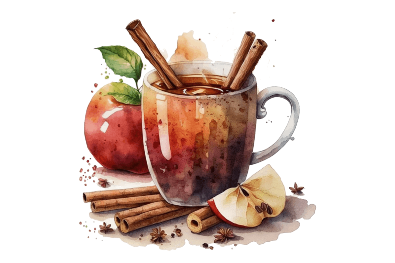 watercolor-cinnamon-apple-tea-clipart-bundle