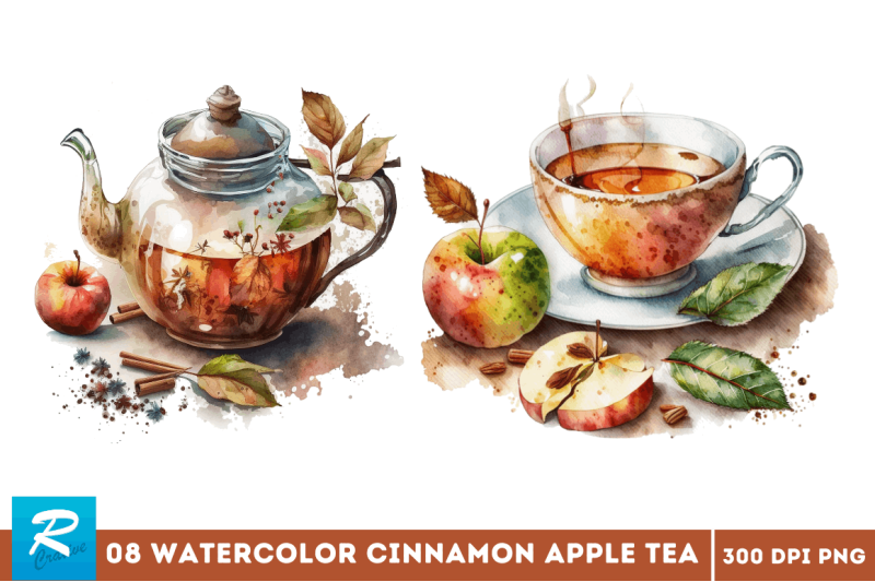 watercolor-cinnamon-apple-tea-clipart-bundle