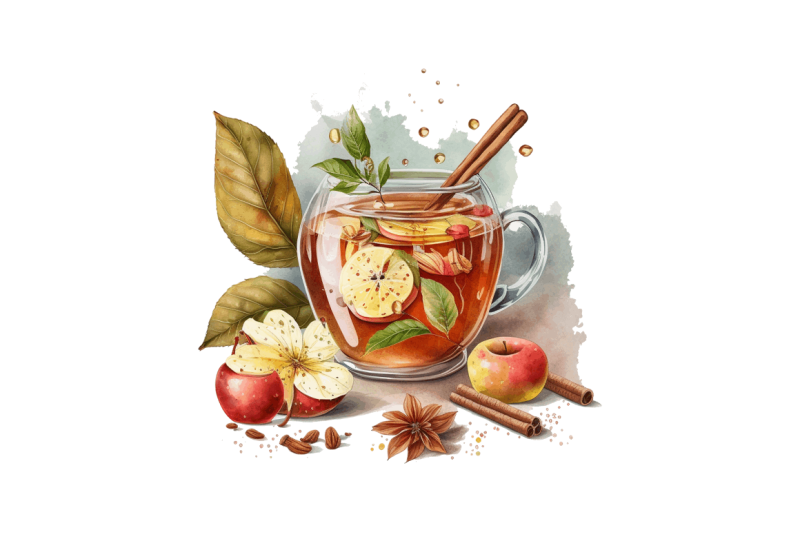 watercolor-cinnamon-apple-tea-clipart-bundle