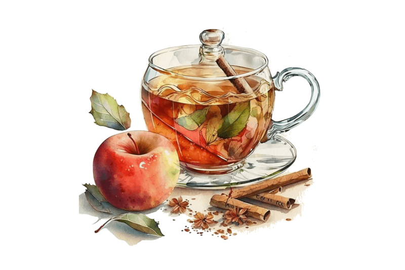 watercolor-cinnamon-apple-tea-clipart-bundle