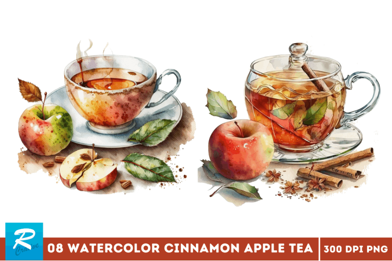 watercolor-cinnamon-apple-tea-clipart-bundle