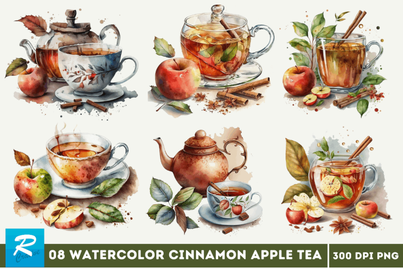 watercolor-cinnamon-apple-tea-clipart-bundle