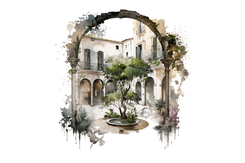 watercolor-courtyard-clipart-bundle