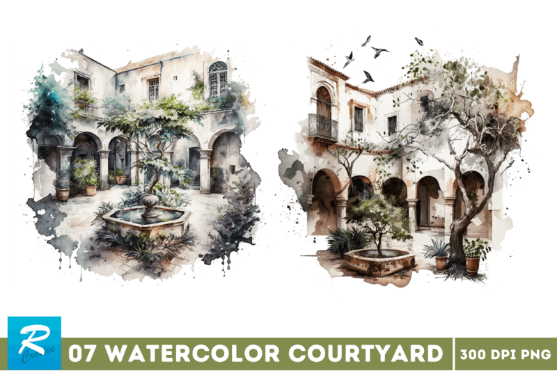 watercolor-courtyard-clipart-bundle