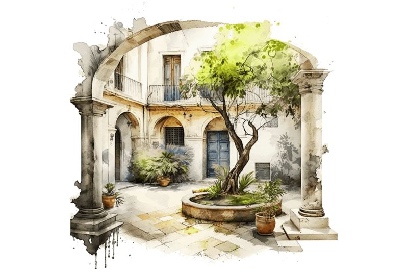 watercolor-courtyard-clipart-bundle