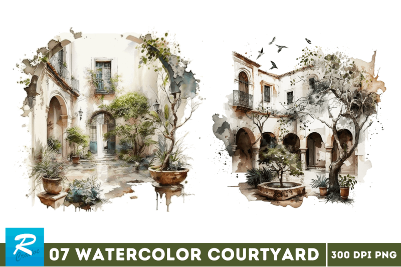 watercolor-courtyard-clipart-bundle