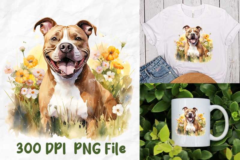 vintage-smile-pitbull-dog-wild-flower