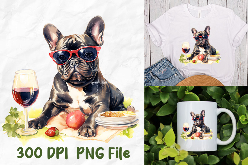 vintage-french-bulldog-drink-wine-picnic