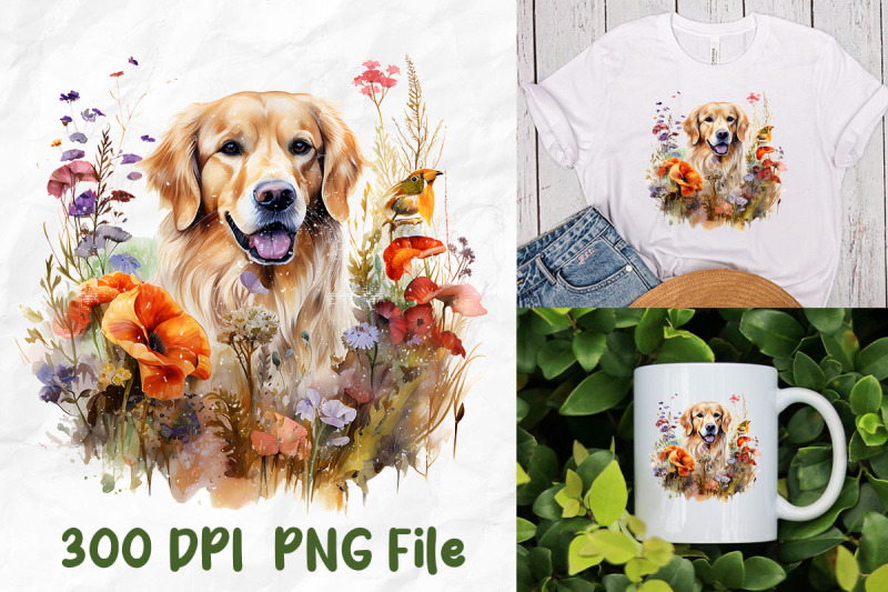 vintage-golden-retriever-dog-wild-flower