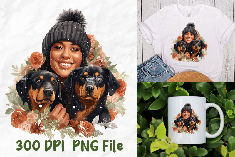 vintage-rottweiler-and-black-girl-snowy