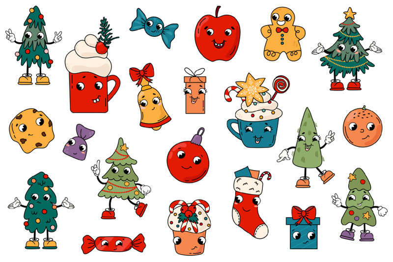retro-christmas-set-of-vector-illustrations-kawaii-svg