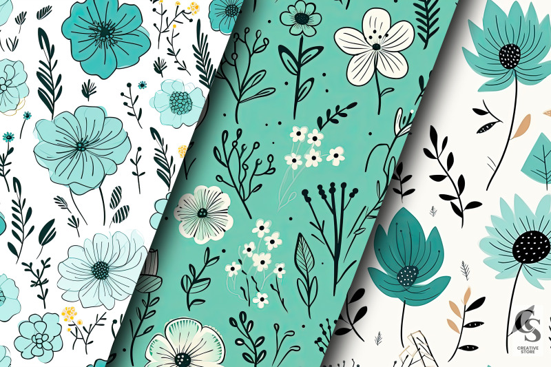 mint-amp-teal-flowers-seamless-patterns