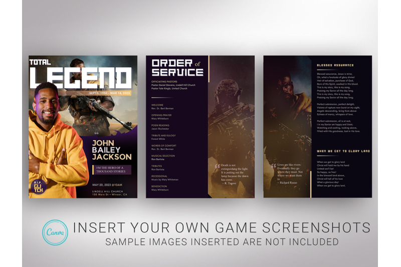 gamer-tabloid-funeral-program-template-for-canva-purple-gold-8-pag