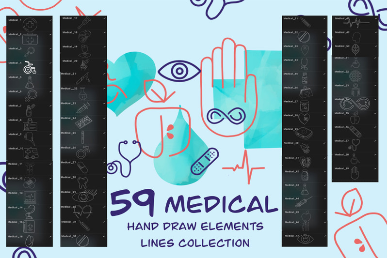 medicine-hand-draw-elements-lines-collection